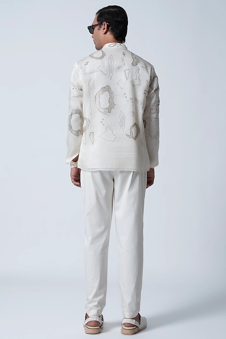 Ivory Cotton Silk & Tissue Embroidered Wedding Shirt by Antar Agni Men at Pernia's Pop Up Shop