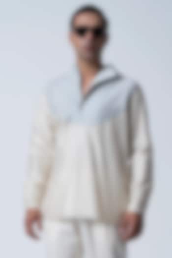 Ivory & Ice Blue Cotton Silk Top by Antar Agni Men at Pernia's Pop Up Shop
