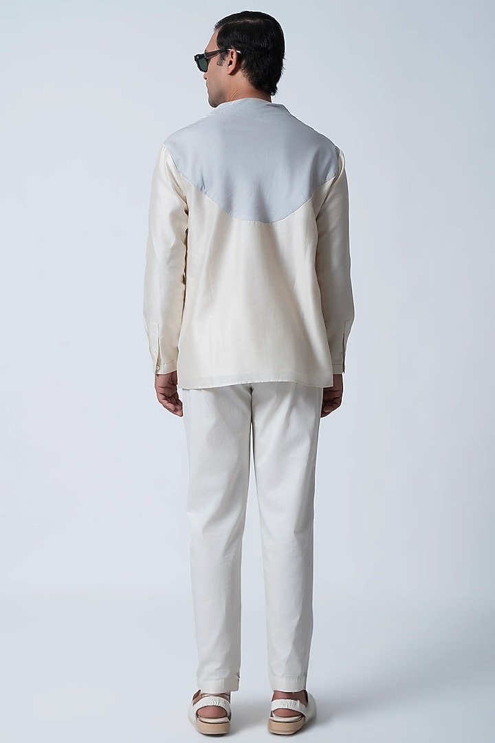 Ivory & Ice Blue Cotton Silk Top by Antar Agni Men at Pernia's Pop Up Shop