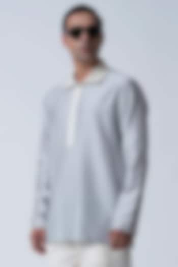 Ice Blue Cotton Silk Top by Antar Agni Men at Pernia's Pop Up Shop