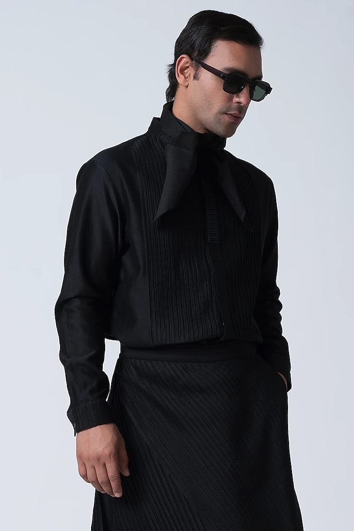 Black Cotton Silk Co-Ord Set by Antar Agni Men at Pernia's Pop Up Shop