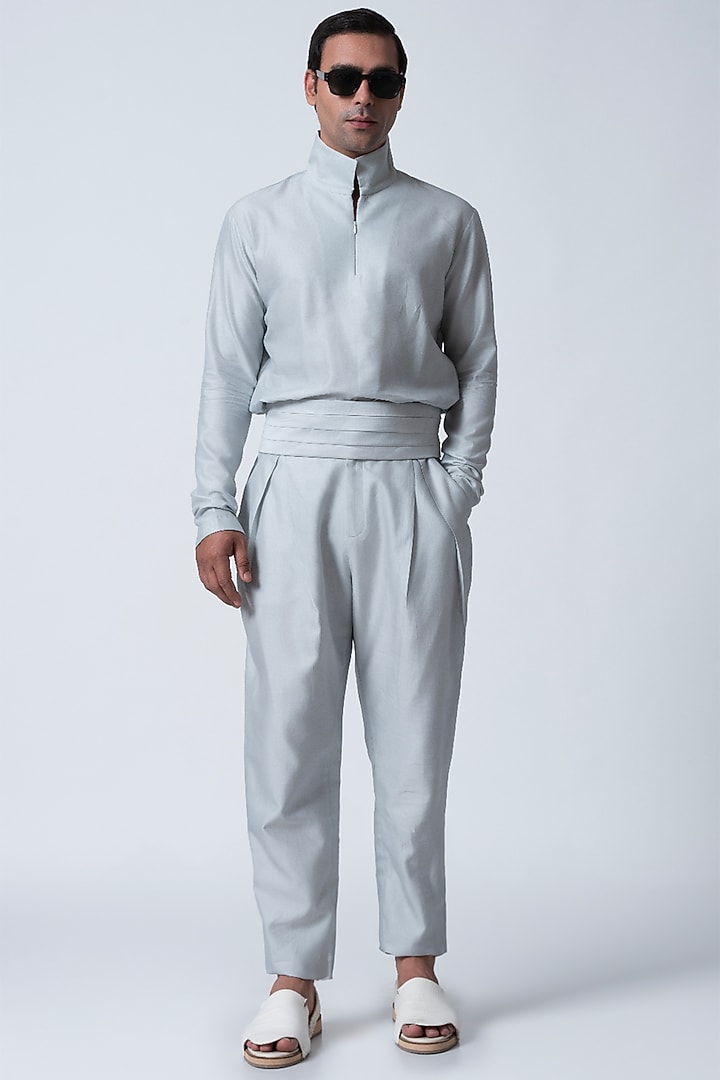 Ice Blue Silk Satin Top by Antar Agni Men at Pernia's Pop Up Shop