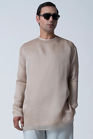 Hemp-Colored Silk Organza Top by Antar Agni Men