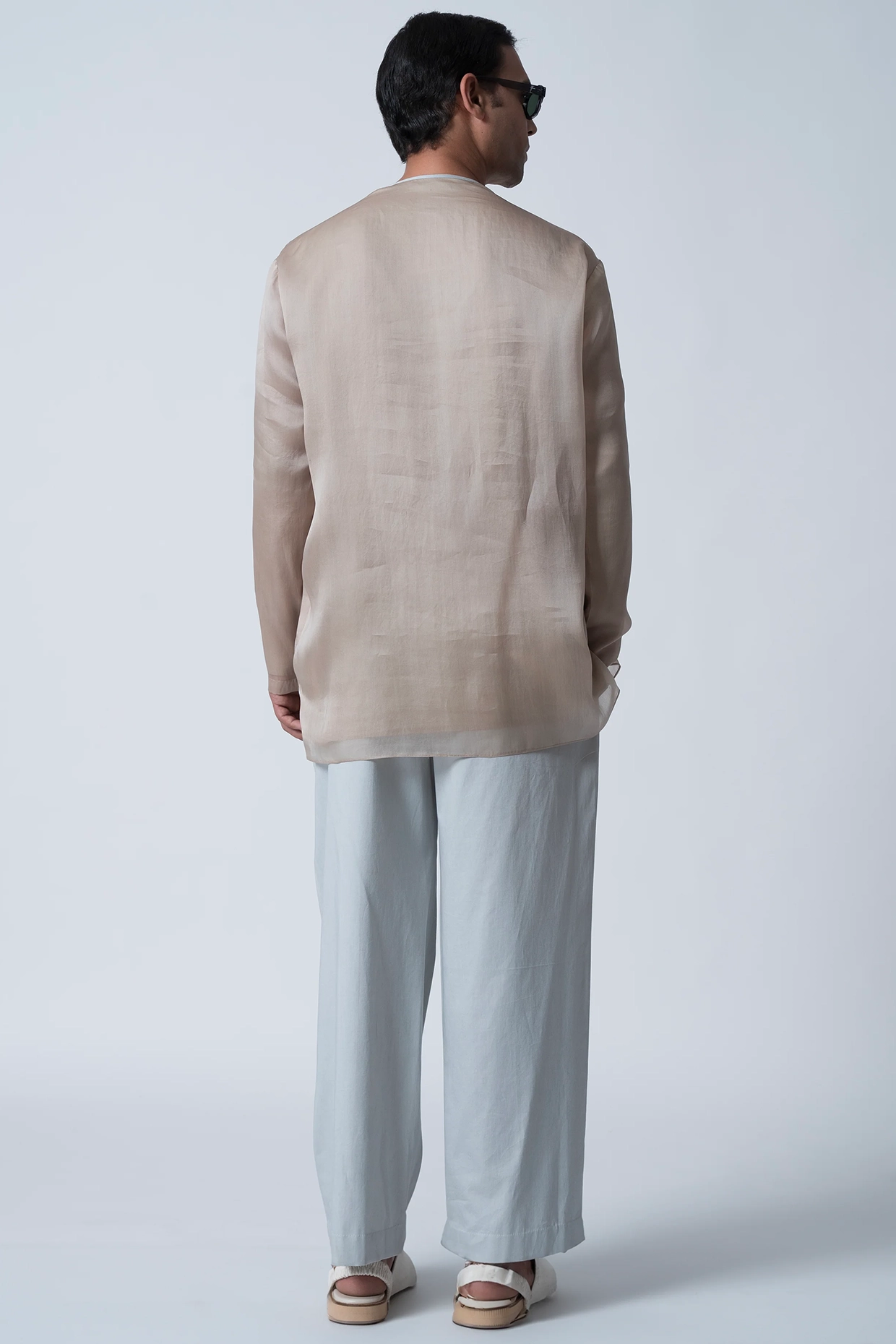 Hemp-Colored Silk Organza Top by Antar Agni Men at Pernia's Pop Up Shop