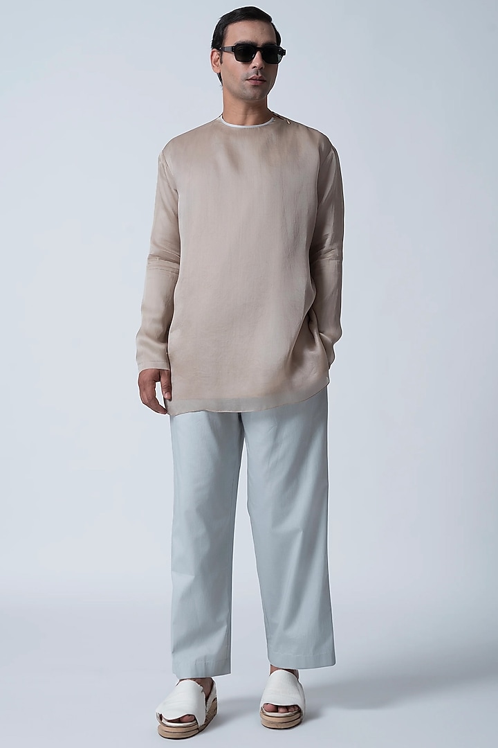 Hemp-Colored Silk Organza Top by Antar Agni Men at Pernia's Pop Up Shop