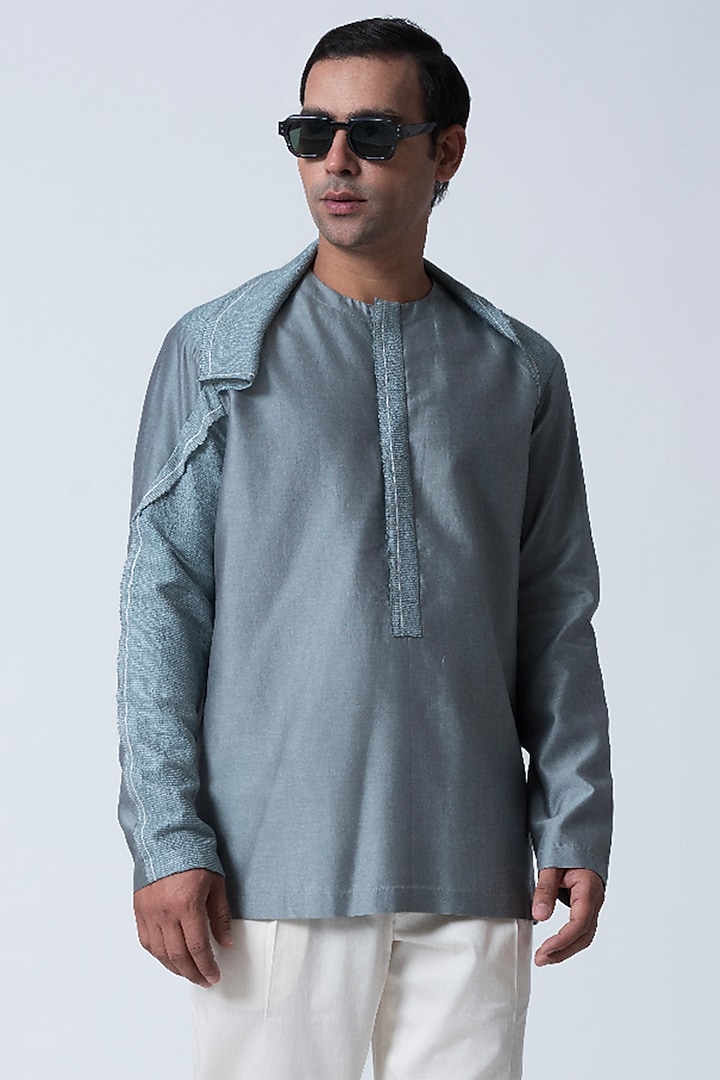 Light Blue Cotton Silk Top by Antar Agni Men at Pernia's Pop Up Shop