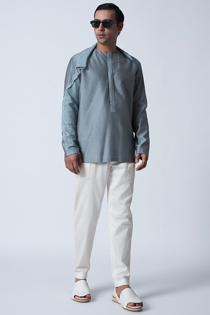 Light Blue Cotton Silk Top by Antar Agni Men at Pernia's Pop Up Shop