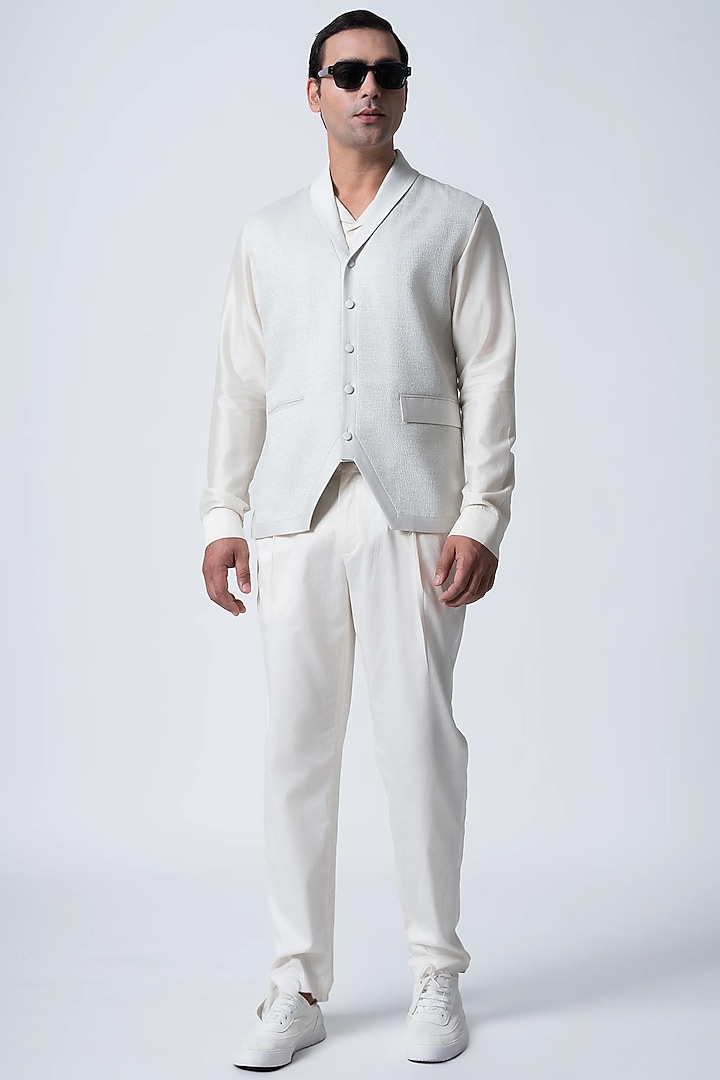Ice Blue Silk Waistcoat by Antar Agni Men at Pernia's Pop Up Shop