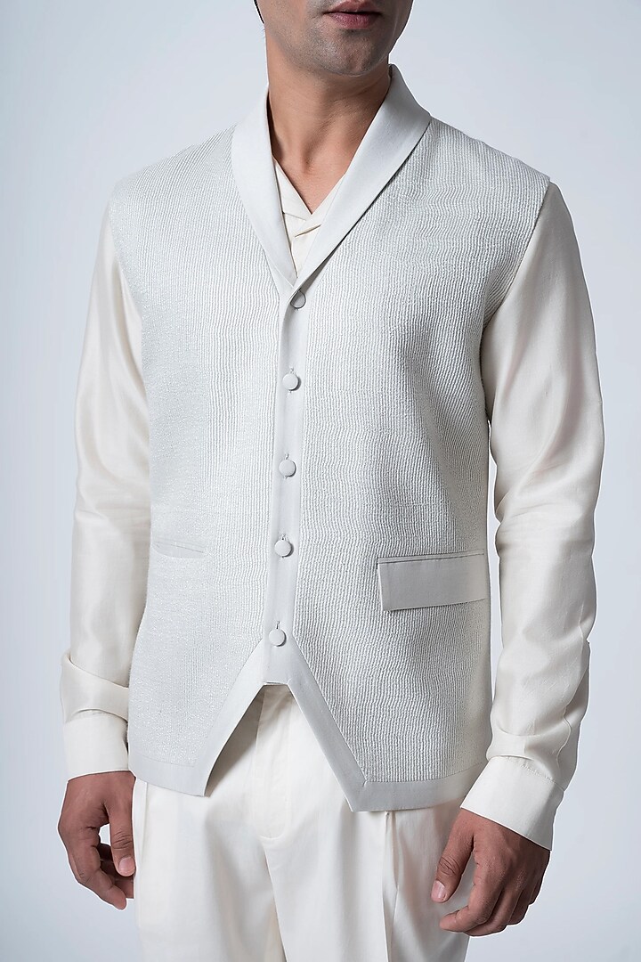 Ice Blue Silk Waistcoat by Antar Agni Men at Pernia's Pop Up Shop