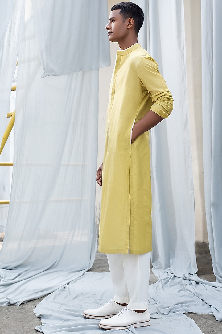 Yellow Cotton Silk Kurta by Antar Agni Men at Pernia's Pop Up Shop