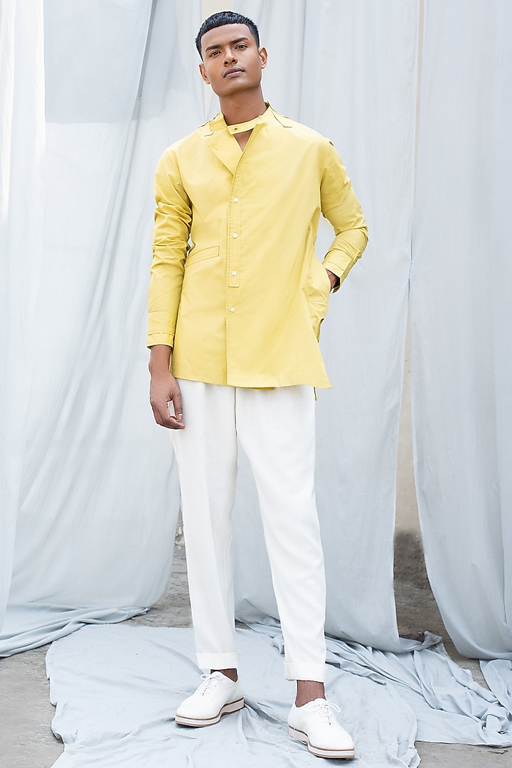 Yellow Cotton Pocket Wedding Shirt by Antar Agni Men at Pernia's Pop Up Shop
