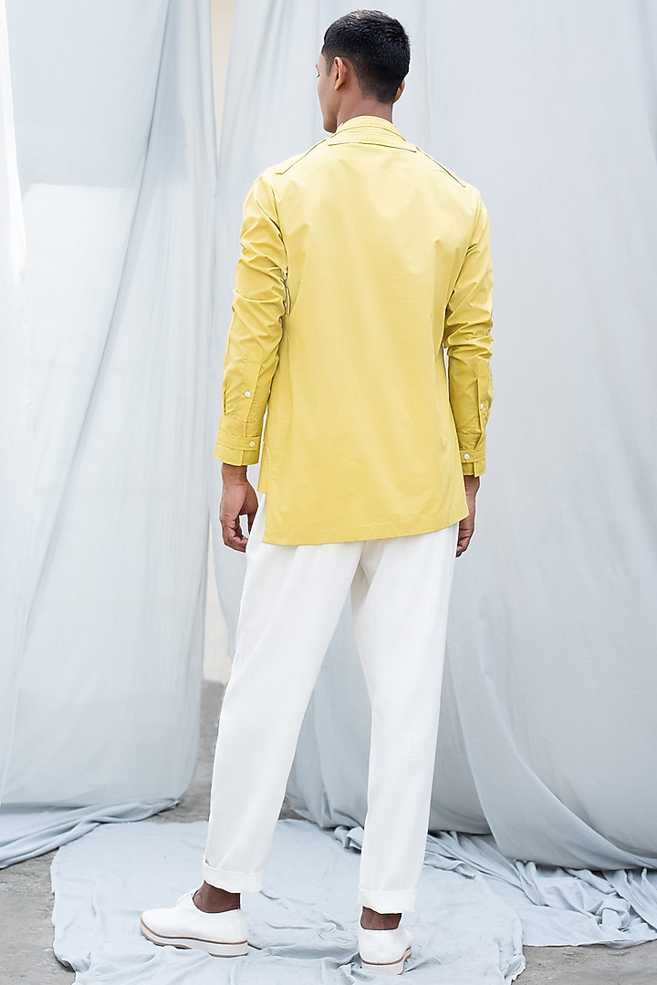 Yellow Cotton Pocket Wedding Shirt by Antar Agni Men at Pernia's Pop Up Shop