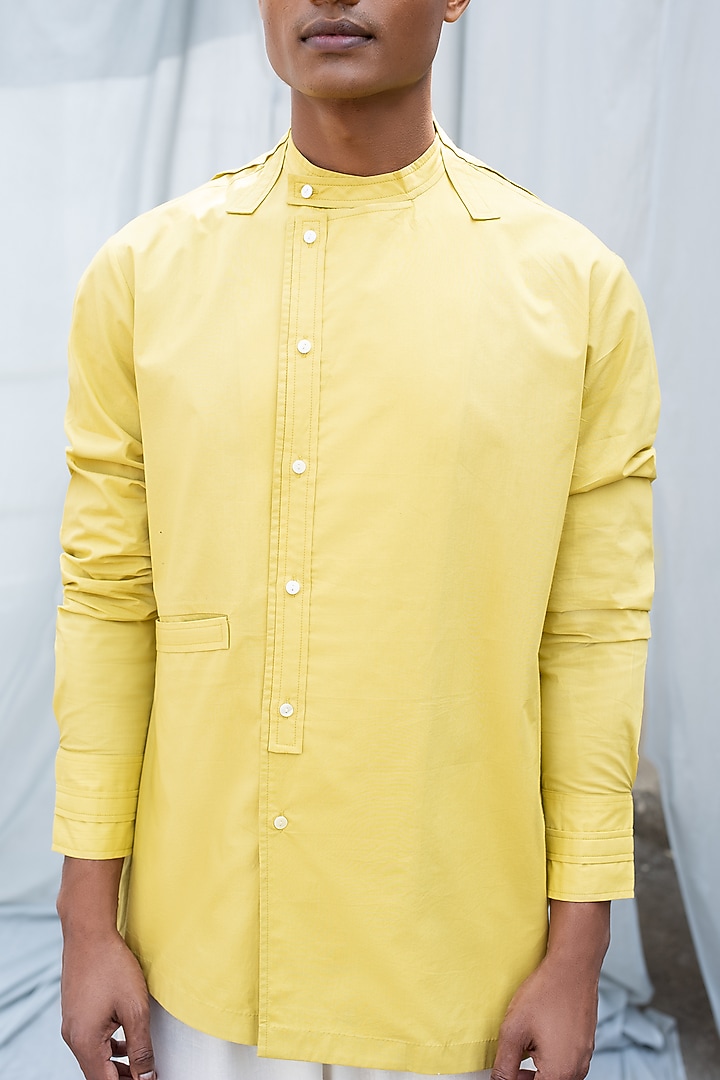 Yellow Cotton Pocket Wedding Shirt by Antar Agni Men at Pernia's Pop Up Shop
