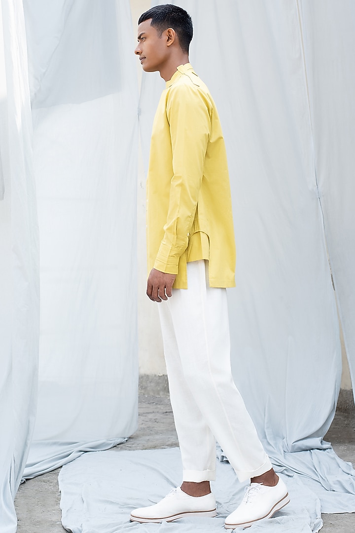 Yellow Cotton Pocket Wedding Shirt by Antar Agni Men at Pernia's Pop Up Shop