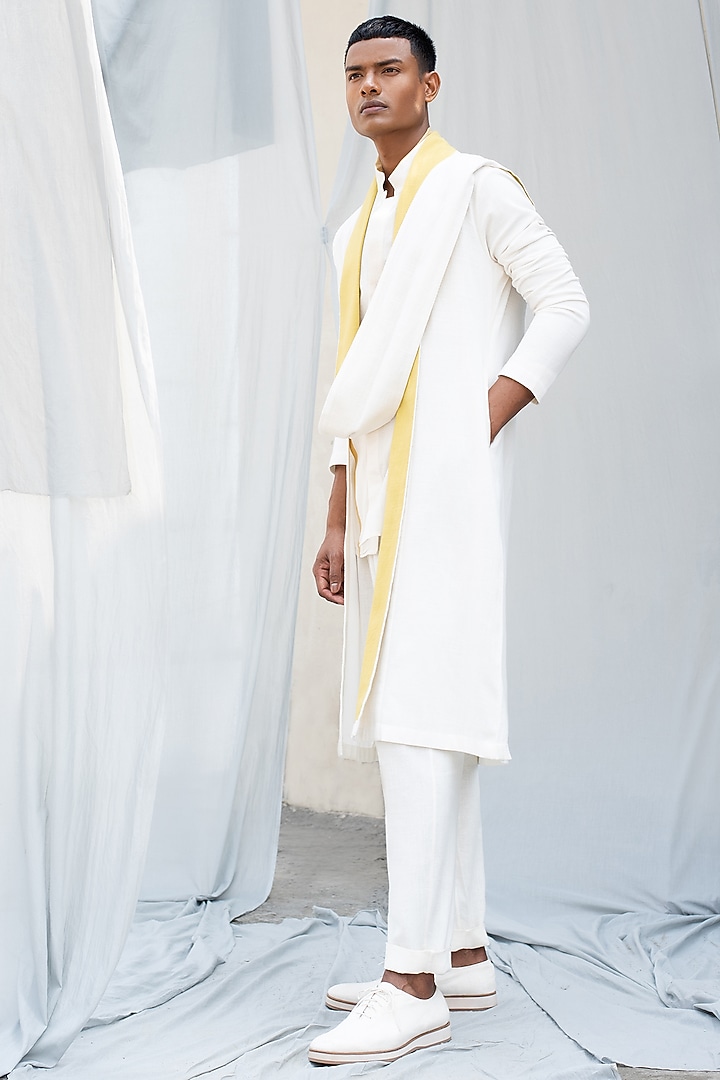 White Overlay Cotton Kurta by Antar Agni Men at Pernia's Pop Up Shop