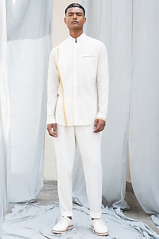 White Band Collar Shirt by Antar Agni Men