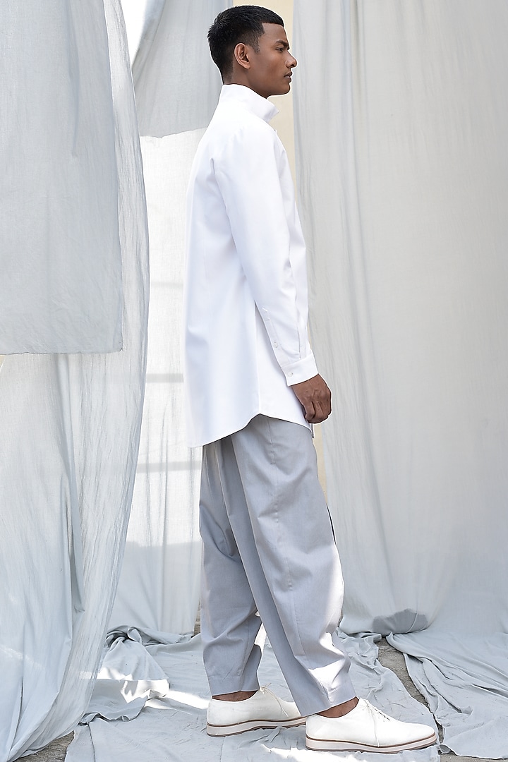 Grey Cotton Pleated Trousers by Antar Agni Men at Pernia's Pop Up Shop