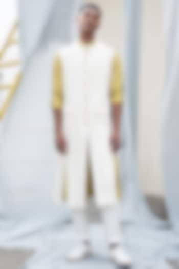 White Sleeveless Linen Waistcoat by Antar Agni Men at Pernia's Pop Up Shop