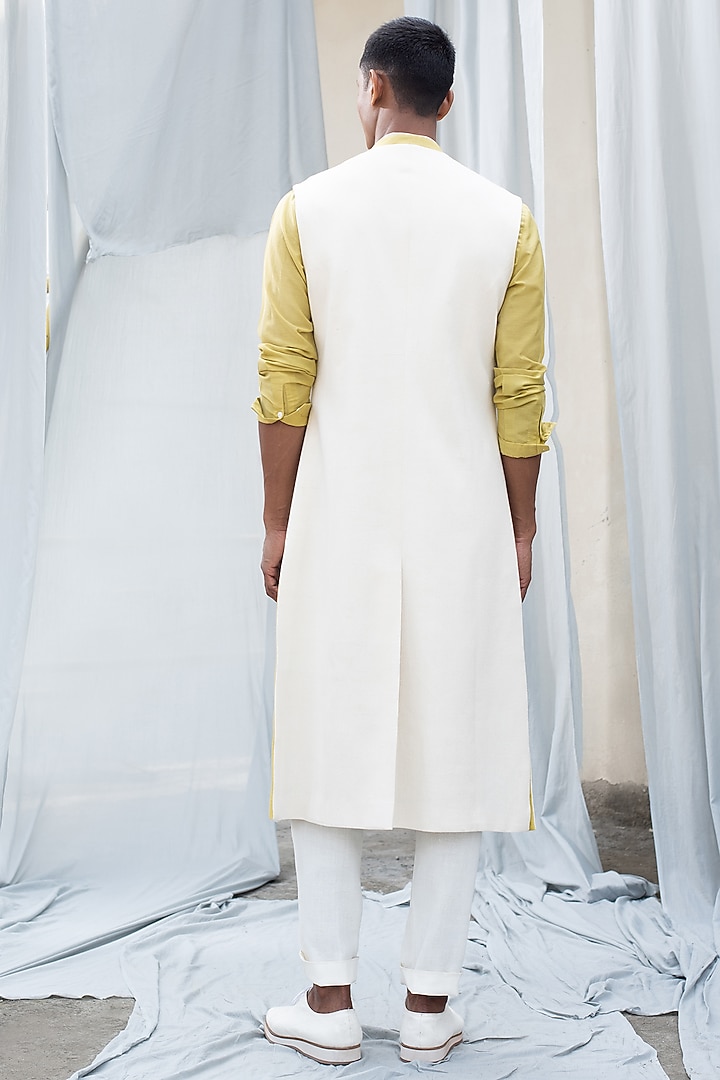 White Sleeveless Linen Waistcoat by Antar Agni Men at Pernia's Pop Up Shop