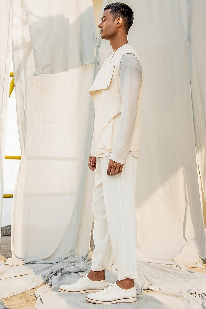Ivory Handwoven Cotton Overlap Waistcoat by Antar Agni Men at Pernia's Pop Up Shop