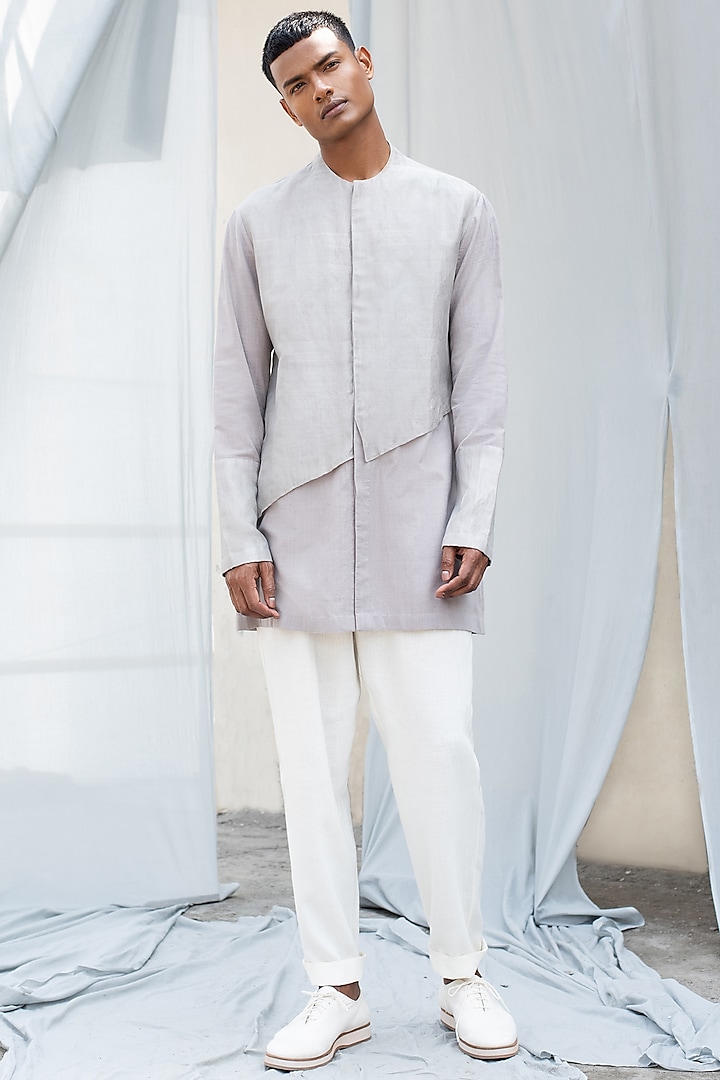 Grey Double Layered Shirt by Antar Agni Men