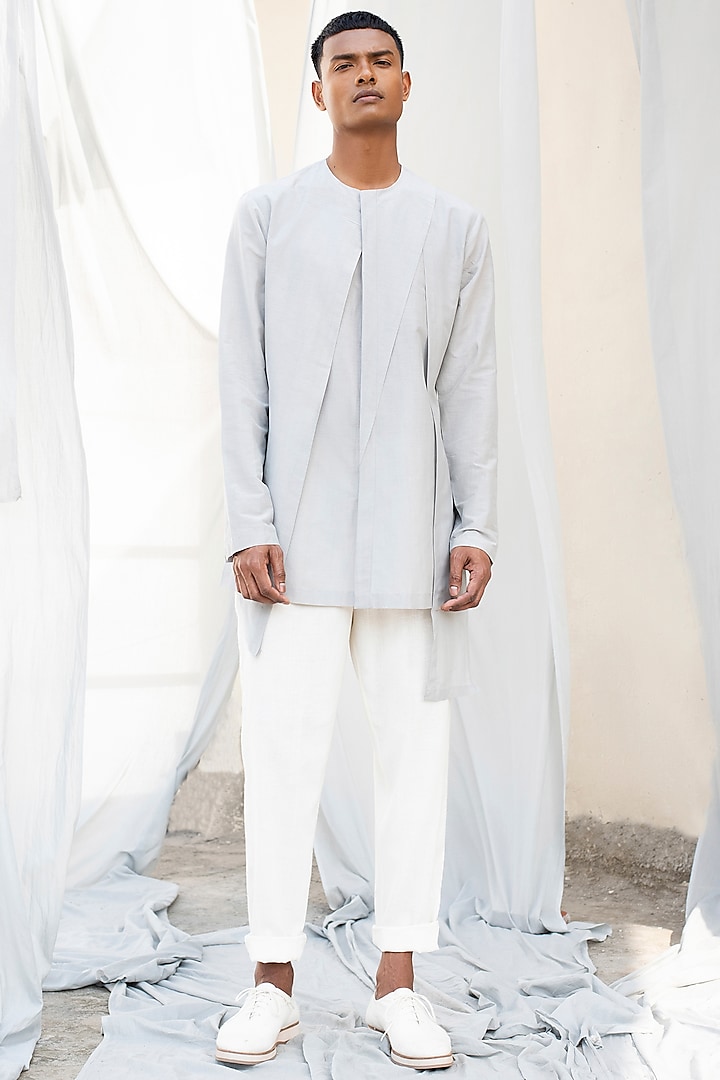 Grey Layered Silk Shirt by Antar Agni Men