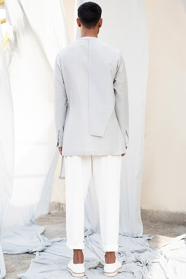 Grey Layered Silk Wedding Shirt by Antar Agni Men at Pernia's Pop Up Shop
