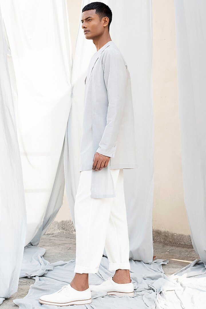 Grey Layered Silk Wedding Shirt by Antar Agni Men at Pernia's Pop Up Shop