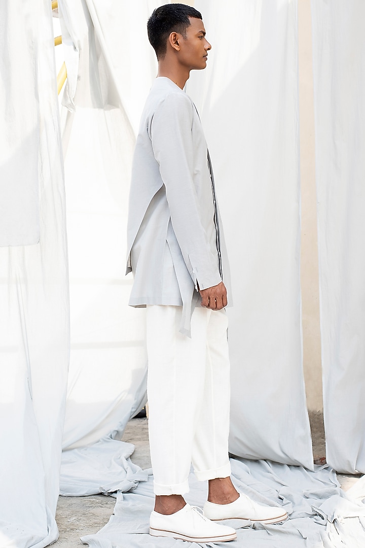 Grey Layered Silk Wedding Shirt by Antar Agni Men at Pernia's Pop Up Shop