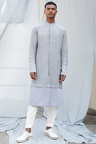 Grey Button Down Kurta by Antar Agni Men