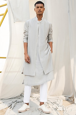 Grey Double Layered Kurta by Antar Agni Men