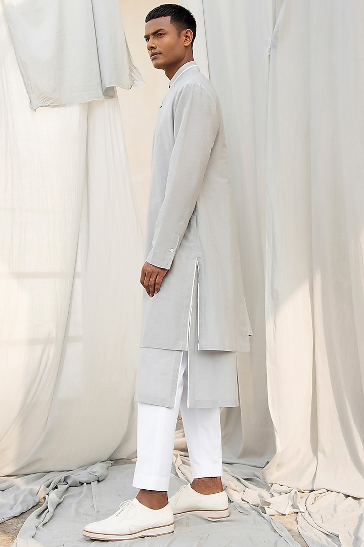 Grey Double Layered Kurta Design by Antar Agni Men at Pernia's Pop Up Shop  2024