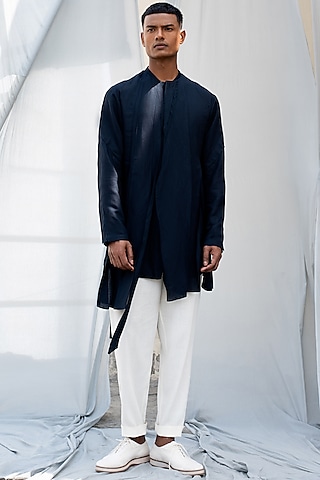 Navy Blue Short Kurta by Antar Agni Men