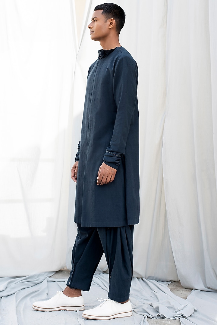 Navy Blue Cotton Kurta by Antar Agni Men at Pernia's Pop Up Shop