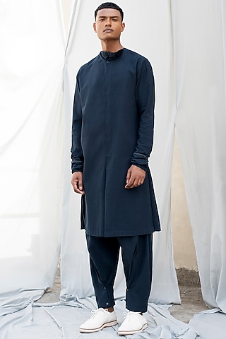 Teal Blue Cotton Trousers by Antar Agni Men