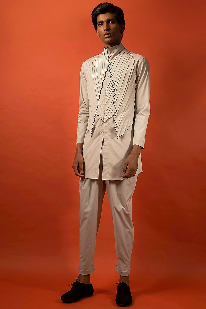 Beige Overlapping Cotton Shirt by Antar Agni Men