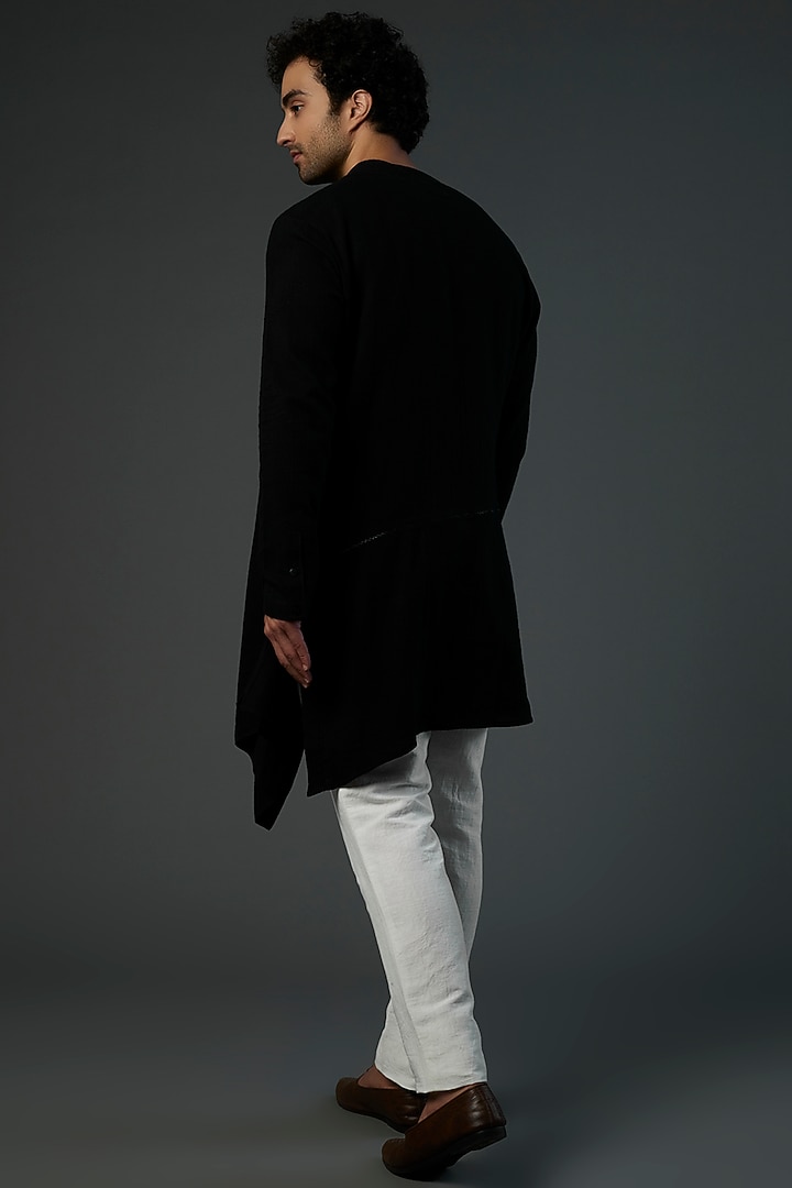 Black Handwoven Cotton Diagonal Kurta by Antar Agni Men at Pernia's Pop Up Shop