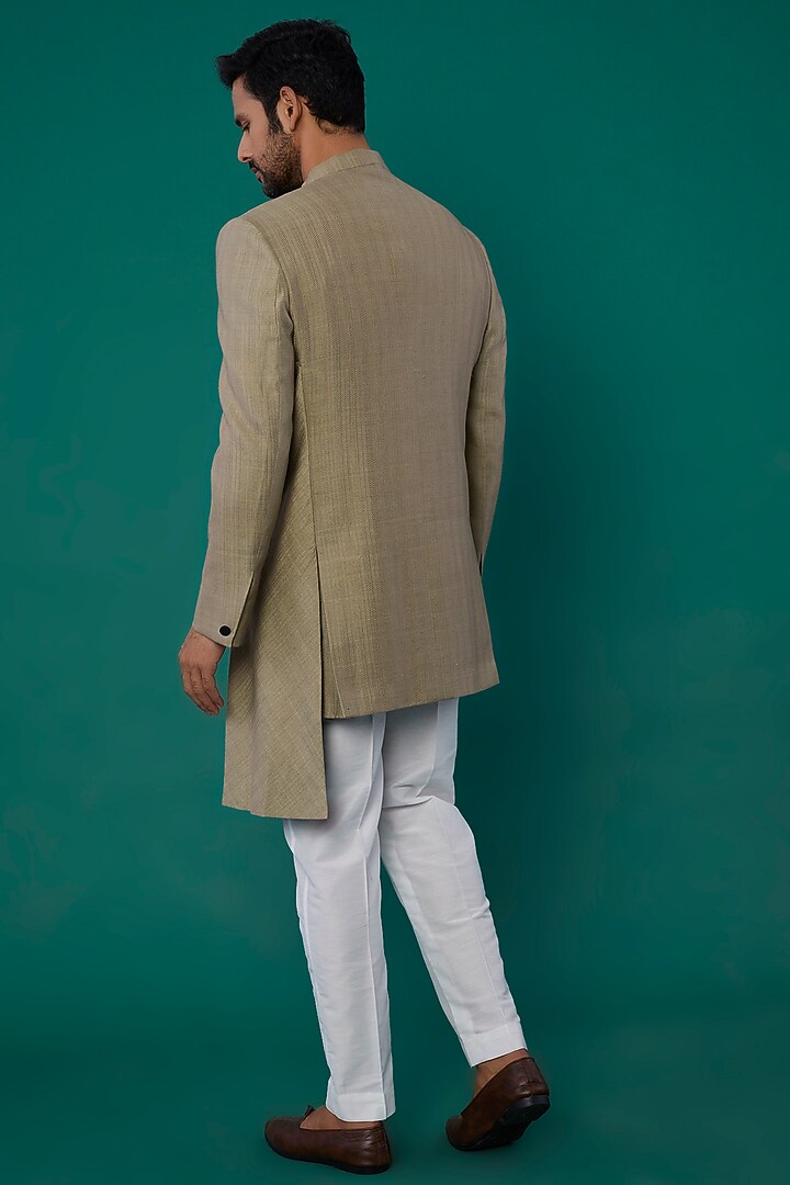 Stone Grey Handwoven Cotton Silk Indo-Western by Antar Agni Men at Pernia's Pop Up Shop