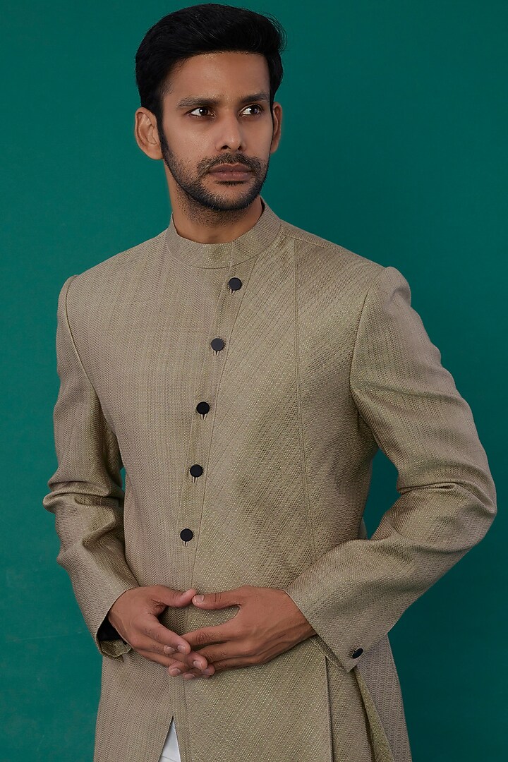 Stone Grey Handwoven Cotton Silk Indo-Western by Antar Agni Men at Pernia's Pop Up Shop