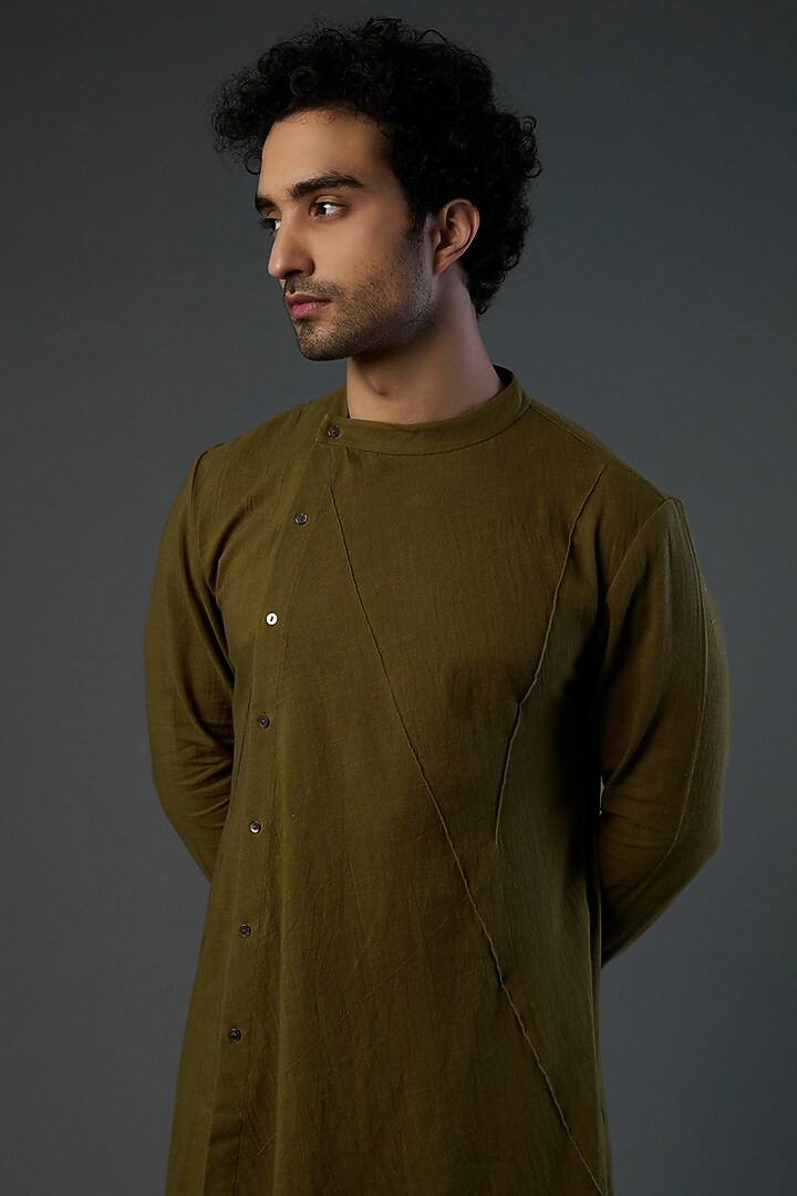 Mustard Handwoven Cotton Kurta by Antar Agni Men at Pernia's Pop Up Shop