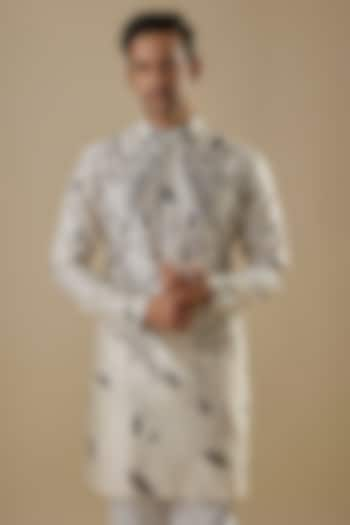 Ivory Cotton Silk Printed Kurta by Antar Agni Men