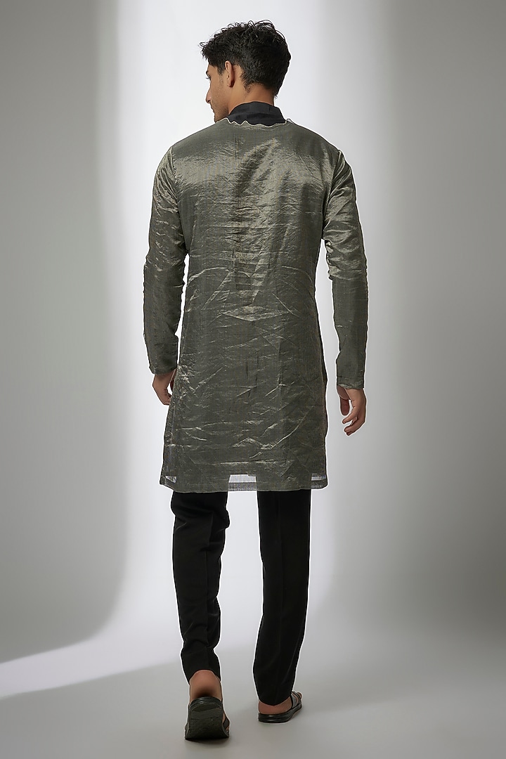 Black Cotton Silk Kurta by Antar Agni Men at Pernia's Pop Up Shop