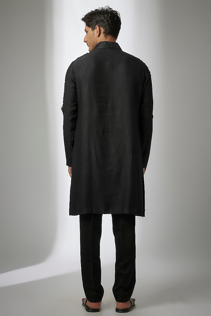 Black Cotton Silk Kurta by Antar Agni Men at Pernia's Pop Up Shop