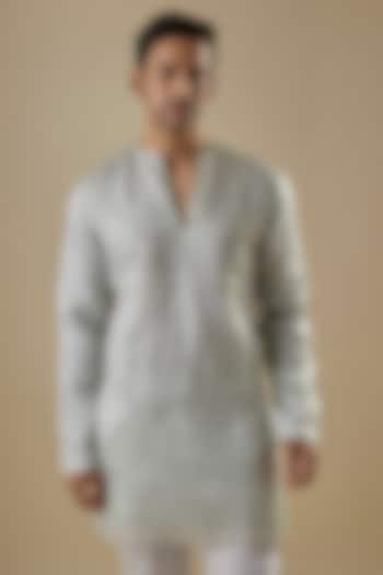 Ice Blue Organza Satin Embroidered Kurta by Antar Agni Men