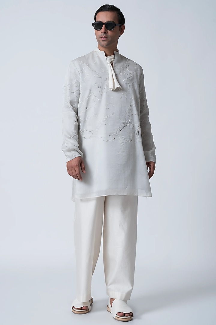 Ice Blue Organza Embroidered Kurta by Antar Agni Men at Pernia's Pop Up Shop