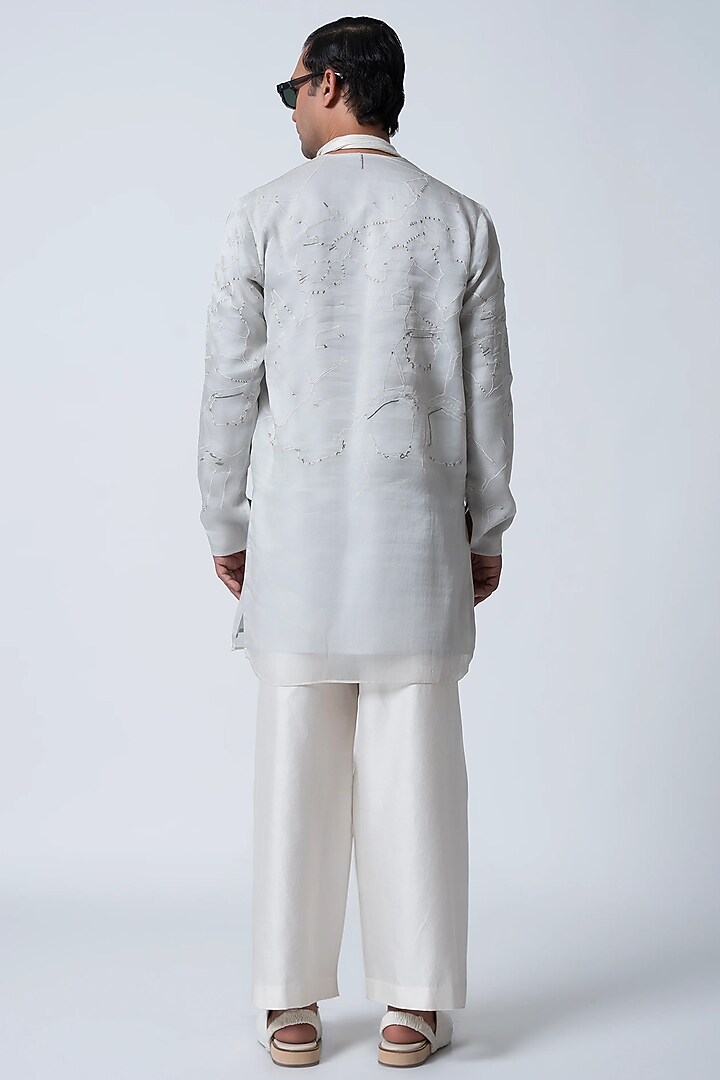 Ice Blue Organza Embroidered Kurta by Antar Agni Men at Pernia's Pop Up Shop