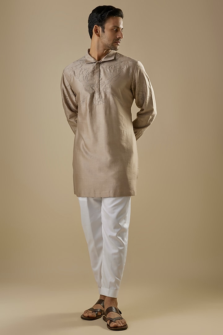 Hemp Colored Cotton Silk Kurta by Antar Agni Men at Pernia's Pop Up Shop