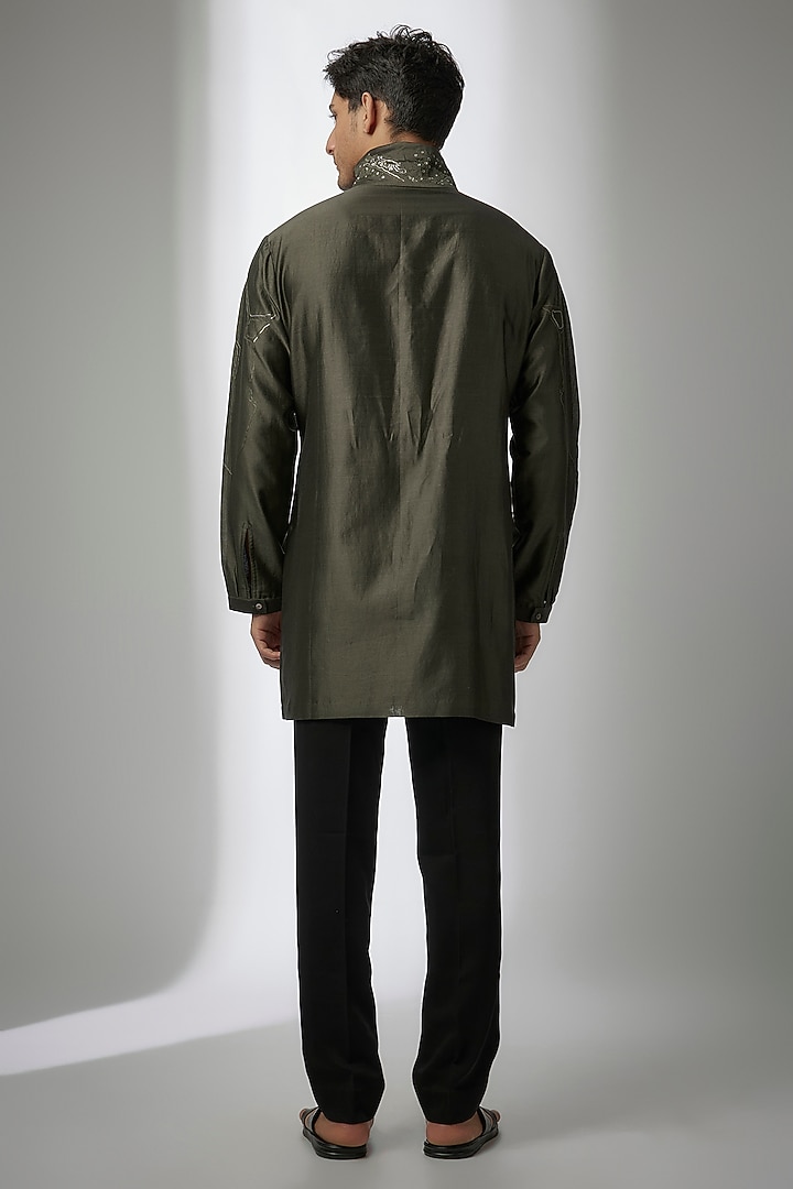 Green Cotton Silk Printed Kurta by Antar Agni Men at Pernia's Pop Up Shop