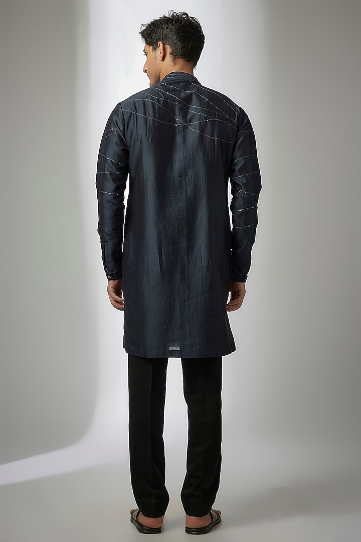 Navy Blue Cotton Silk Kurta by Antar Agni Men at Pernia's Pop Up Shop