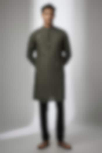 Green Cotton Silk Kurta by Antar Agni Men